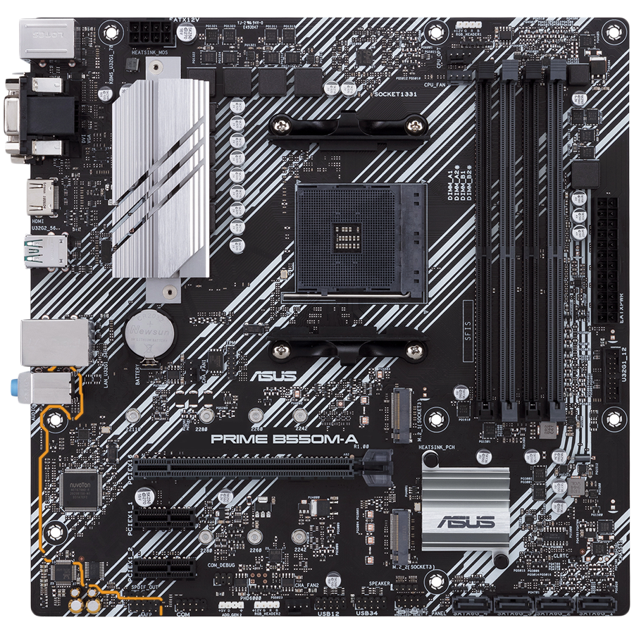 ASUS PRIME B550M-A/CSM AM4 mATX MB - AMD B550 4xDIMM DDR4 2xM.2 4xSATA PCIe 4.0 1Gb Ethernet 1xD-SUB 1xDVI-D 1xHDMI with Aura Sync RGB headers support - 90MB14I0-M0EAYC-A