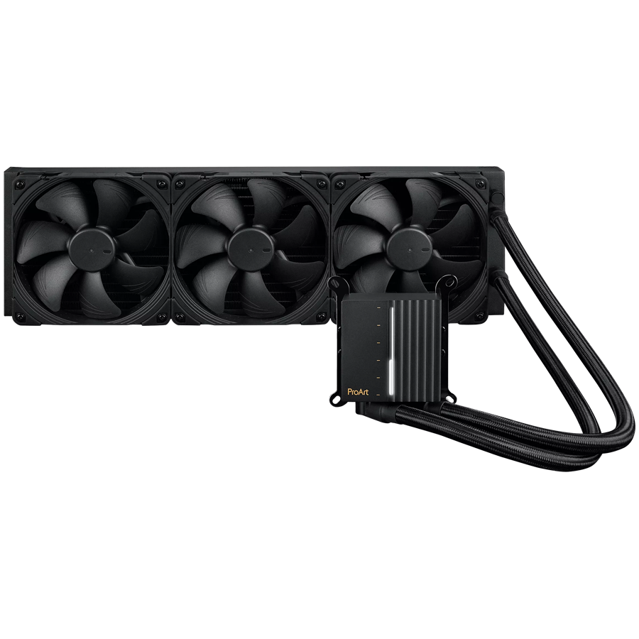 ASUS ProArt LC 420 all-in-one CPU liquid cooler with illuminated system status meter and three Noctua NF-A14 industrialPPC-2000 PWM 140mm radiator fans - 90RC00N0-M0UAY0-A