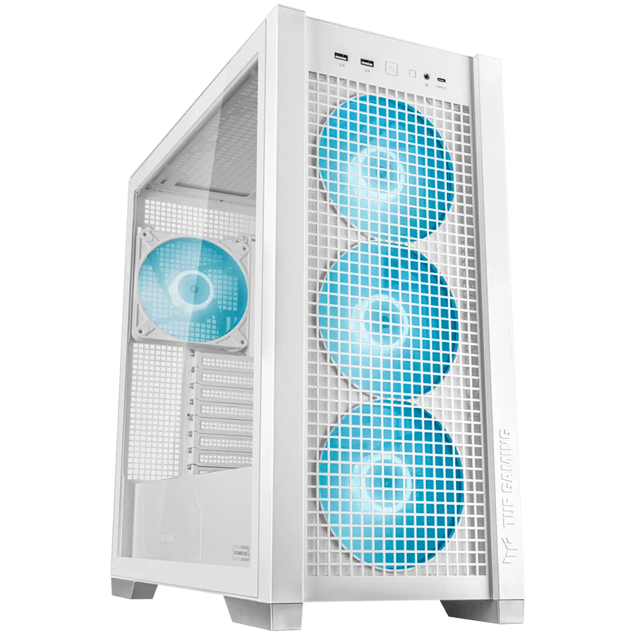 ASUS TUF Gaming GT302 ARGB ATX/EATX računalniško ohišje, kaljeno steklo, štirje 140 x 28mm ARGB ventilatorji, podpora za BTF osnovne plošče, belo - 90DC00I3-B19000-A
