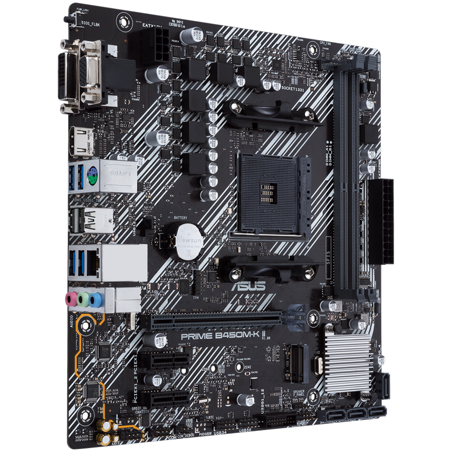 ASUS PRIME B450M-K II AM4 mATX matična plošča - AMD B450 2xDIMM DDR4 1xM.2 4xSATA PCIe 3.0 1Gb Ethernet 1xD-SUB 1xDVI-D 1xHDMI - 90MB1600-M0EAY0-A