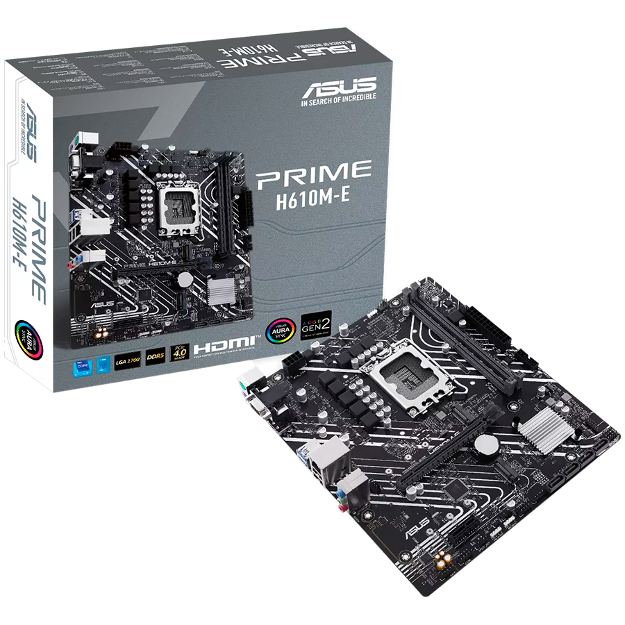 ASUS PRIME H610M-E-CSM LGA1700 mATX osnovna plošča - Intel H610, 2xDDR5, 2xM.2, 4xSATA, 1Gb LAN, 1xD-SUB(VGA), 1xDP, 1xHDMI, Aura Sync - 90MB1G10-M0EAYC-A