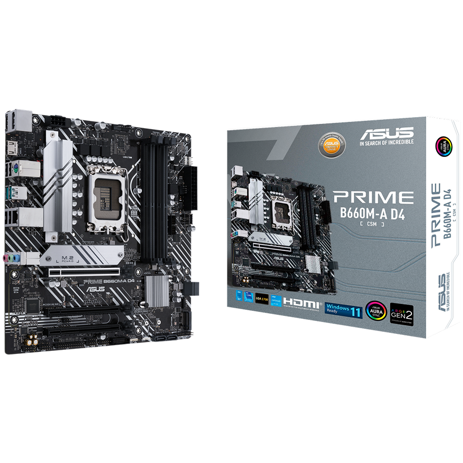 ASUS PRIME B660M-A D4-CSM LGA1700 mATX osnovna plošča - Intel B660, 4xDDR4, 2xM.2, 4xSATA, 1Gb LAN, 1xDP, 2xHDMI, ASUS Sync - 90MB19K0-M1EAYC-A