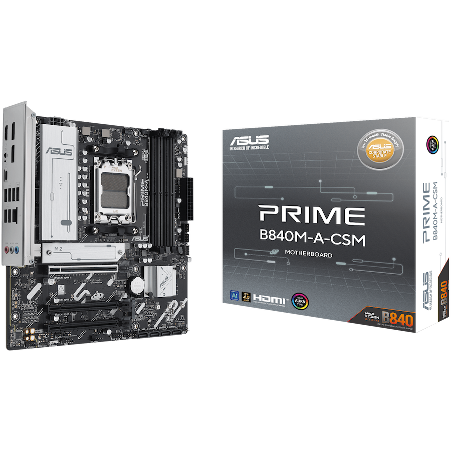 ASUS PRIME B840M-A-CSM AM5 mATX osnovna plošča - AMD B840, 4xDDR5, 3xM.2, 4xSATA, 2.5Gb LAN, 2xDP, 1xHDMI, Aura Sync - 90MB1J10-M0EAYC-A