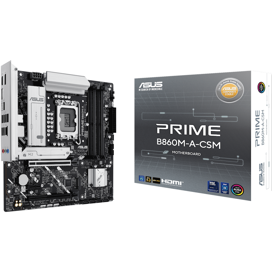 ASUS PRIME B860M-A-CSM LGA1851 mATX osnovna plošča - Intel B860, 4xDDR5, 2xM.2, 4xSATA, 2.5Gb LAN, 2xDP, 1xHDMI, Aura Sync - 90MB1K00-M0EAYC-A