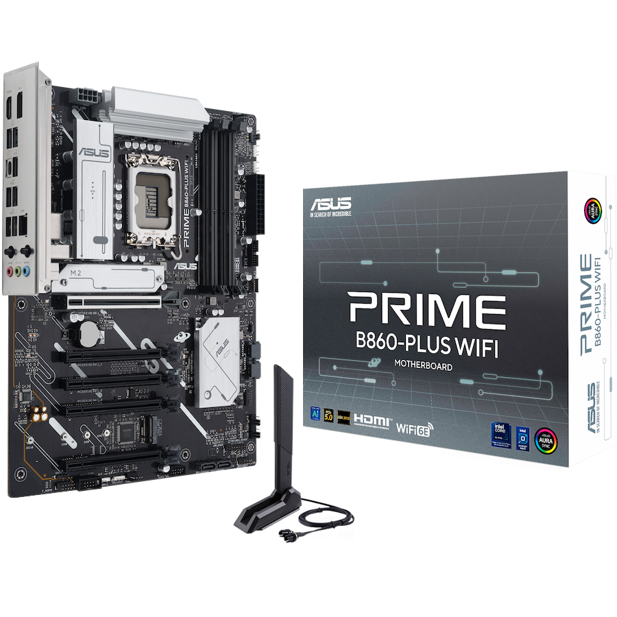 ASUS PRIME B860-PLUS WIFI LGA1851 ATX osnovna plošča - Intel B860, 4xDDR5, 2xM.2, 4xSATA, 2.5Gb LAN, WiFi 6E, BT, 1xDP, 1xHDMI, Aura Sync - 90MB1K50-M0EAY0-A