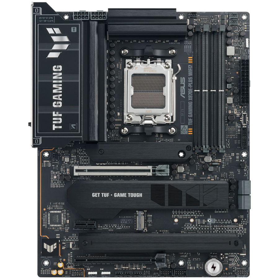 ASUS TUF GAMING X870E-PLUS WIFI7 AM5 ATX osnovna plošča - AMD X870E, 4xDDR5, 4xM.2, 4xSATA, 2.5Gb LAN, WiFi 7, BT, 1xHDMI, 2xUSB4 40Gbps porta (USB Type-C), Aura Sync - 90MB1M70-M0EAY0-A