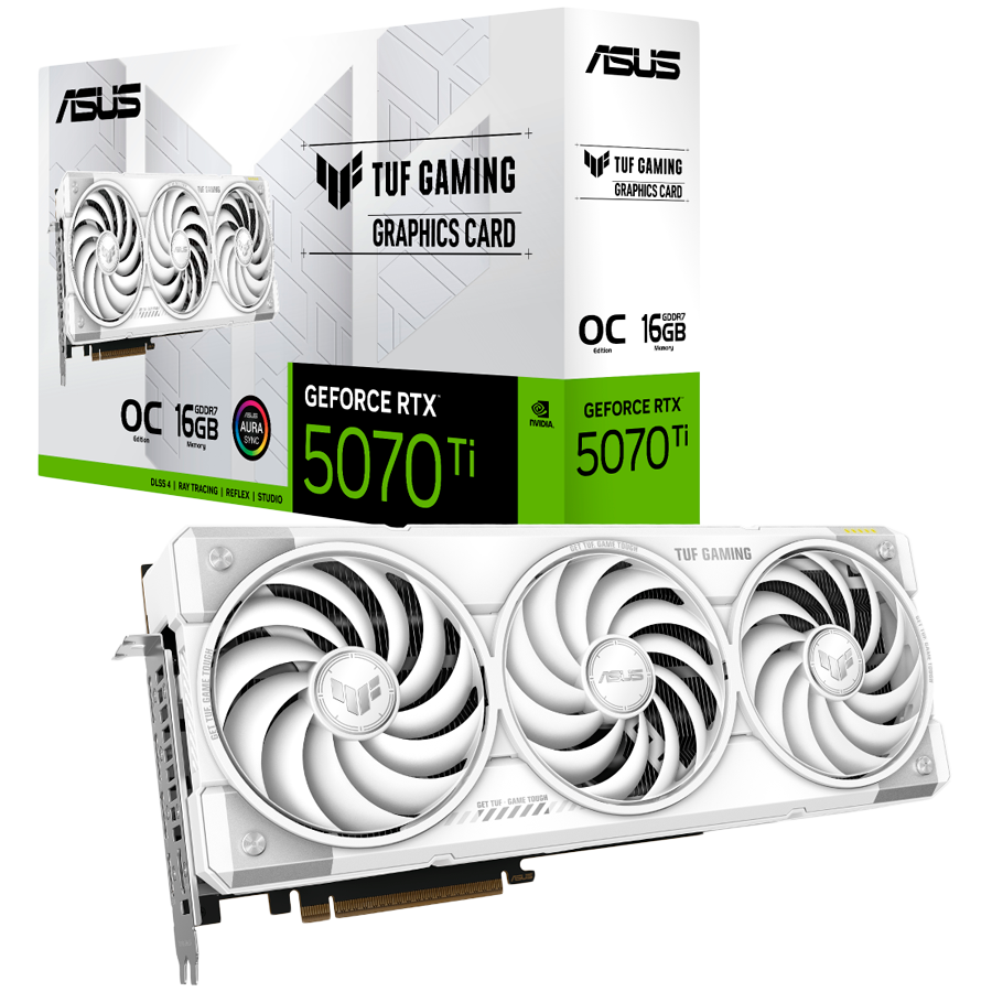ASUS TUF Gaming GeForce RTX 5070 Ti White OC Edition 16GB GDDR7 (TUF-RTX5070TI-O16G-WHITE-GAMING) grafična kartica, PCIe 5.0, 2xHDMI 2.1b, 3xDisplayPort 2.1b - 90YV0MD3-M0NA00-A