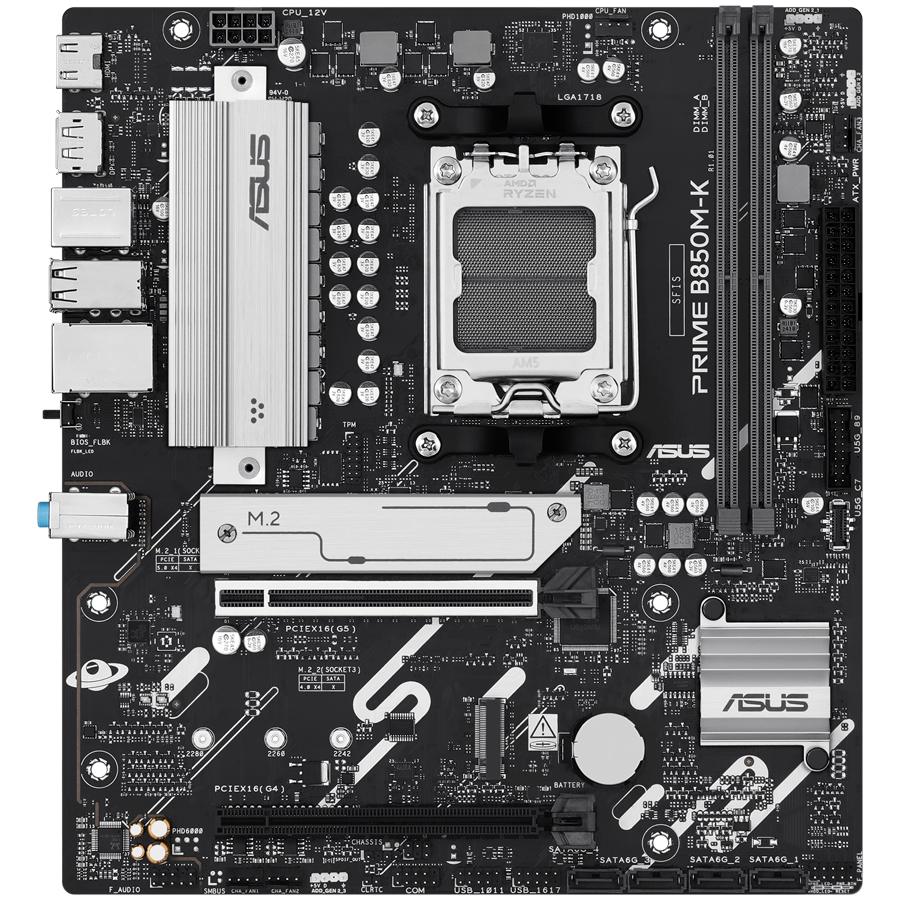 ASUS PRIME B850M-K AM5 mATX osnovna plošča - AMD B850, 2xDDR5, 2xM.2, 4xSATA. 2.5Gb LAN, 1xDP, 1xHDM