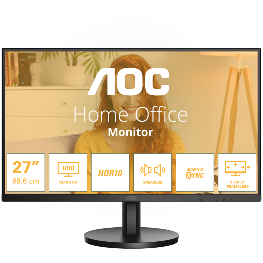 AOC U27B3A poslovni monitor - 68.6cm (27"), 4K UHD (3840 x 2160), IPS, 60Hz, 4ms (GTG), Adaptive Sync, HDR10, 2x HDMI 2.0, 1x DP 1.4 - U27B3A-A