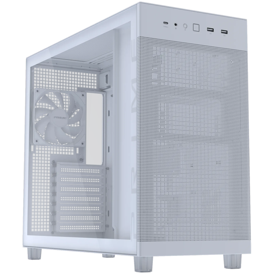 ASUS Prime AP303 TG ATX računalniško ohišje, kaljeno steklo, 120mm ventilator, belo - 90DC00V3-B39010-A
