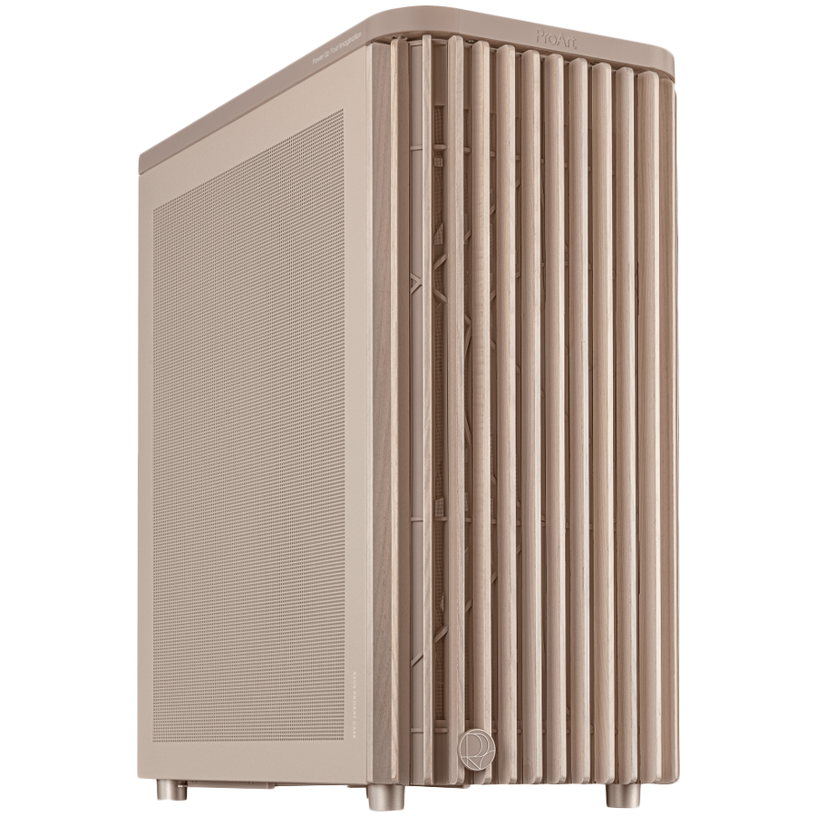 ASUS ProArt PA401 Wood Edition Beige ATX računalniško ohišje, mrežna stranica, 1x 120 mm in 2x 160mm pred-nameščeni ventilatorji, podpora za USB 20Gbps - 90DC00M7-B39000-A
