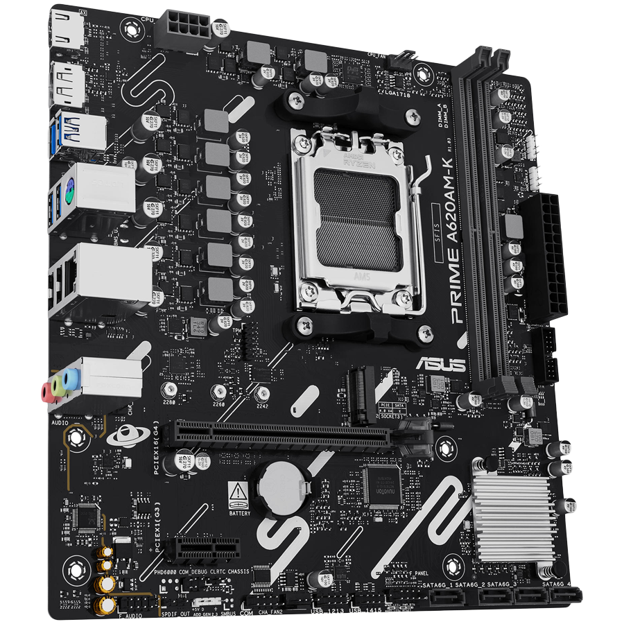 ASUS PRIME A620AM-K AM5 mATX osnovna plošča - AMD A620A, 2xDDR5, 1xM.2, 4xSATA, 1Gb LAN, 1xDP, 1xHDM