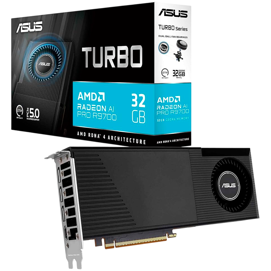 ASUS Video Card AMD Radeon Turbo AI PRO R9700 32GB GDDR6 (TURBO-AI-PRO-R9700-32G) VGA, PCIe 5.0, 1xH