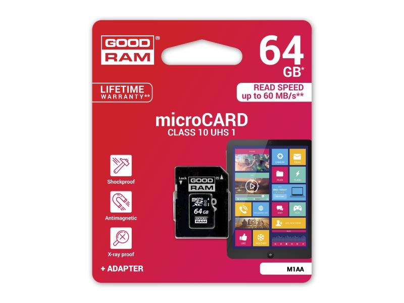 Memorijska kartica GoodRam microSD 64GB + ad. cl.10 UHS1 R60 - AKCIJA - 02010126