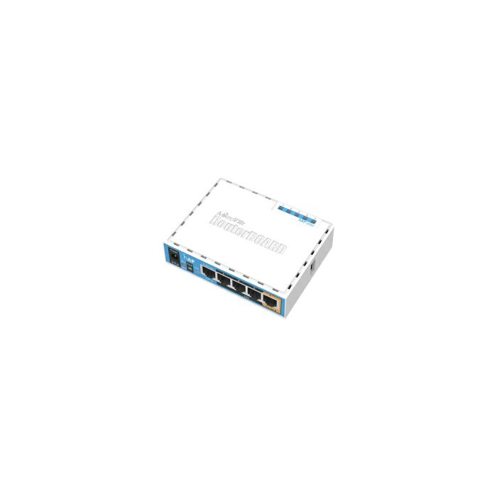 Mikrotik RB951Ui-2nD hAP, 650MHz CPU, 64MB RAM, 5×LAN, 2.4Ghz 802.11b/g/n, integrirana antena, USB, RouterOS L4, plastično kućište, PSU
