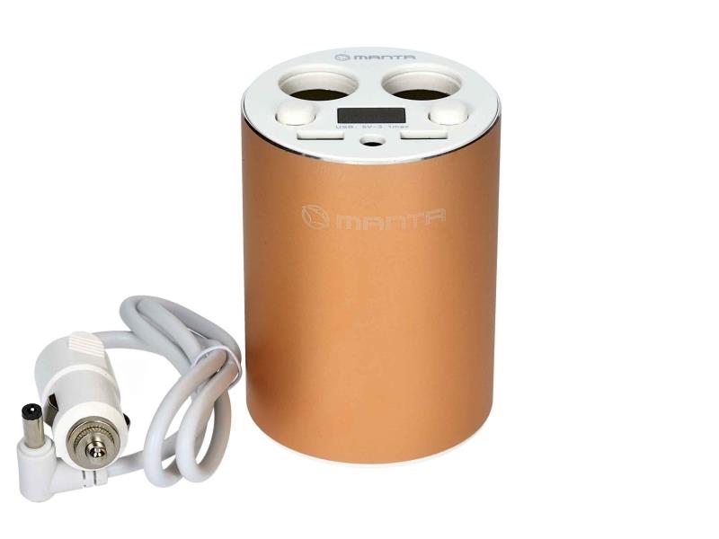 MANTA punjač za auto, postavljanje u držač za čašu, 2xUSB + 2 x upaljač USC9001 - 03050035