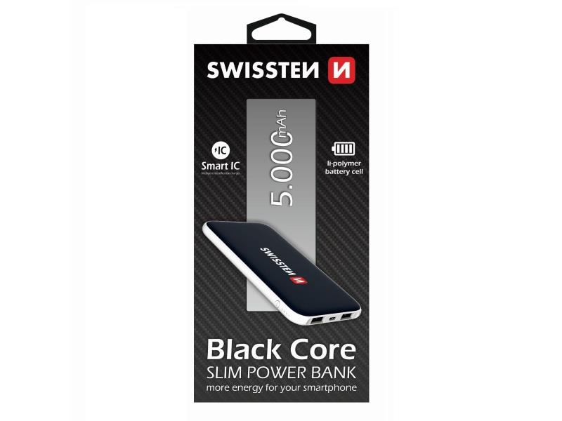 Dodatna baterija - Power Bank SWISSTEN BLACK CORE 5000mAh, slim, 2*USB - 03130005