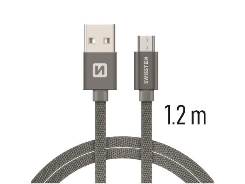 SWISSTEN kabel USB/microUSB, platneni, 3A, 1.2m, sivi - 03080039