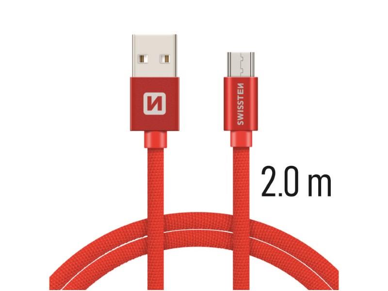 SWISSTEN kabel USB/microUSB, platneni, 3A, 2m, crveni - 03080043