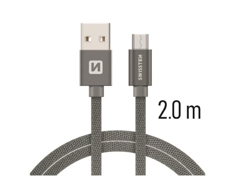 SWISSTEN kabel USB/microUSB, platneni, 3A, 2m, sivi - 03080046