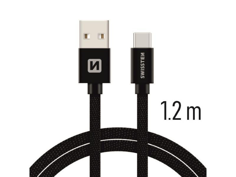SWISSTEN kabel USB/USB-C, platneni, 3A, 1.2m, crni - 03080051