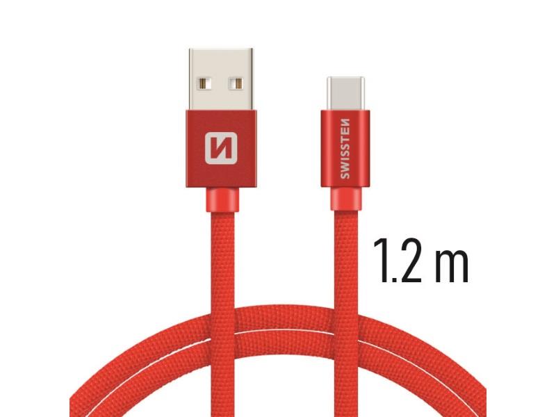 SWISSTEN kabel USB/USB-C, platneni, 3A, 1.2m, crveni - 03080052