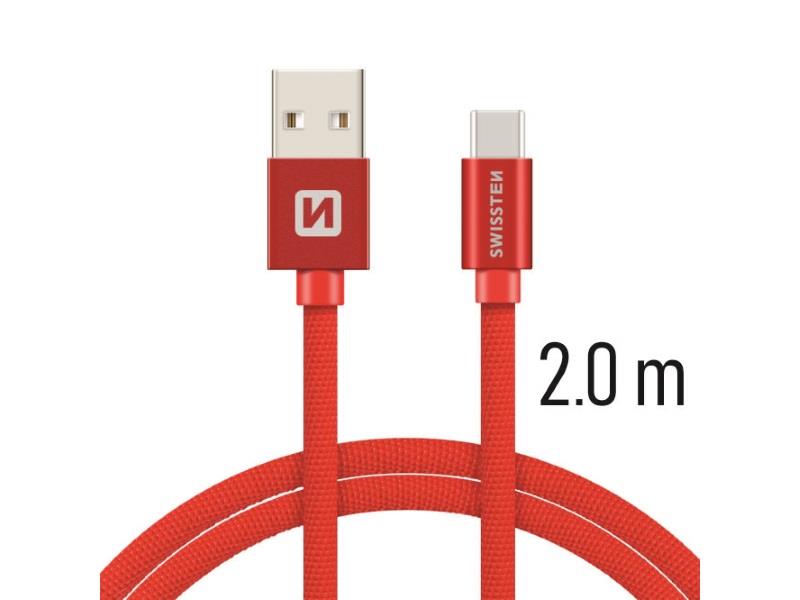 SWISSTEN kabel USB/USB-C, platneni, 3A, 2m, crveni - 03080056