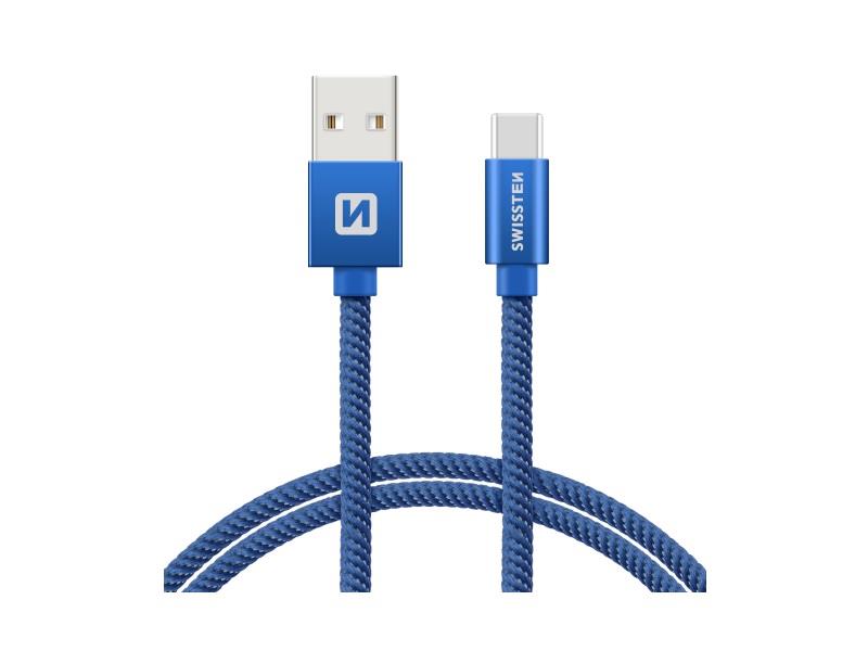 SWISSTEN kabel USB/USB-C, platneni, 3A, 2m, plavi - 03080057