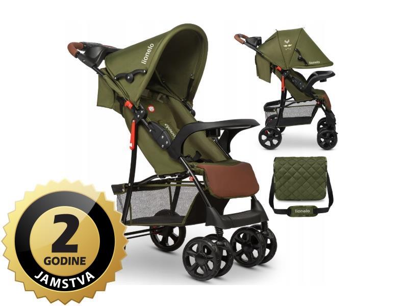 Lionelo dječja kolica EMMA PLUS zelena-smeđa + torba za mamu - 21050016