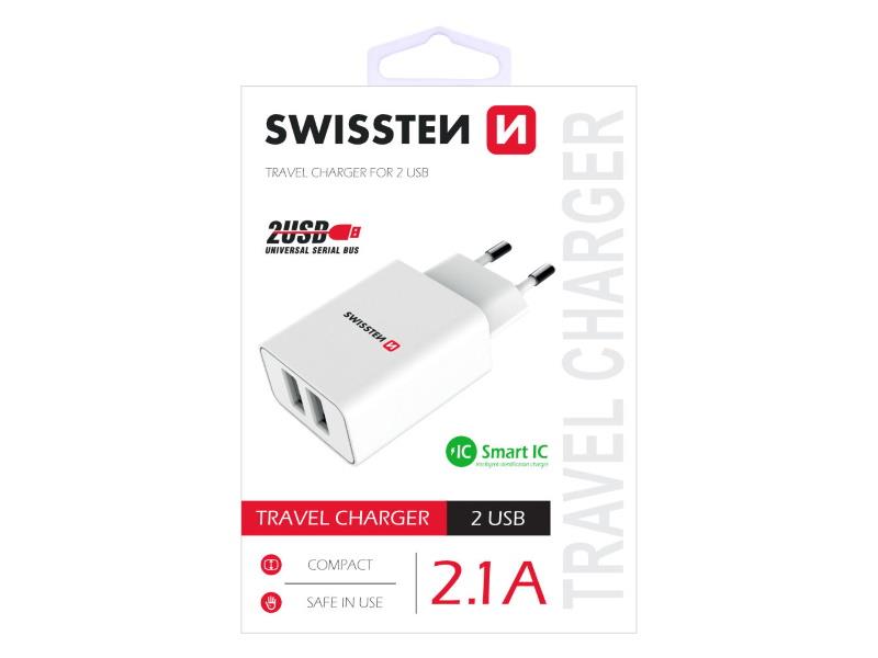 SWISSTEN punjač za AC220, 2xUSB, 2.1A, SMART IC, bijeli - 03100007