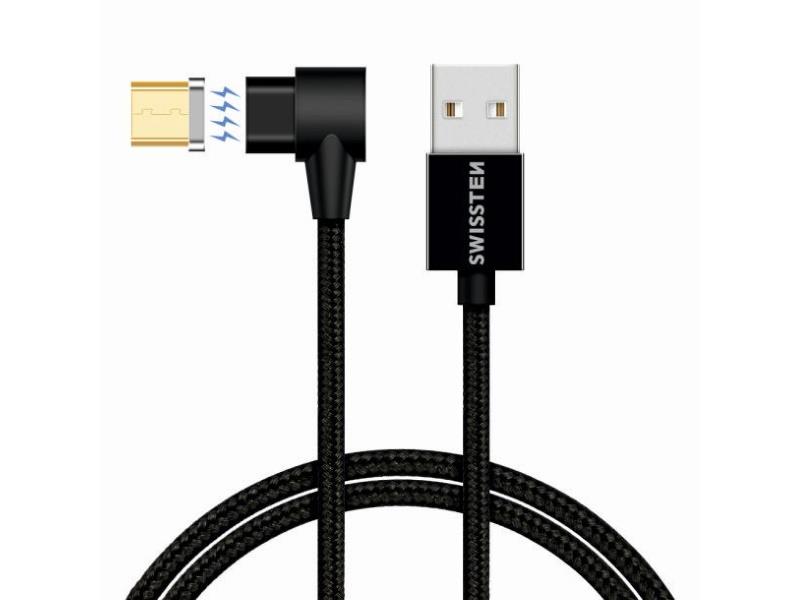 SWISSTEN kabel Arcade USB/microUSB, magnetski, platneni, 1.2m, 3A, crni - 03080071