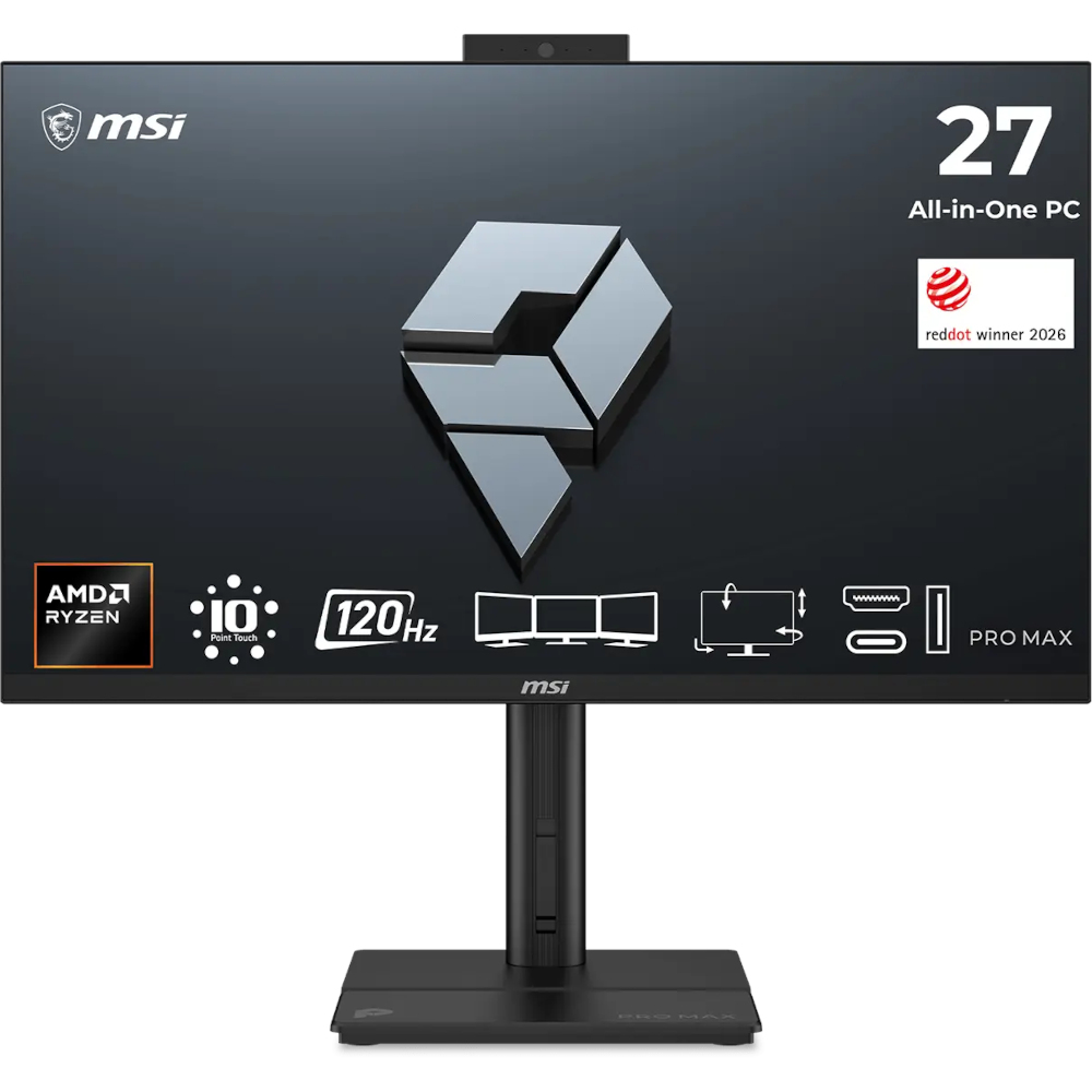 All-in-One računalo MSI PRO MAX 27TP Z 8MG Ryzen 7 / 16 GB / 512 GB SSD / 27" FHD / Touchscreen / IPS / 120Hz / 5MP Webcam / Windows 11 Pro (crno)