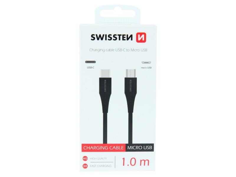 SWISSTEN kabel USB-C/microUSB, 3A, 1m, crni - 03080074