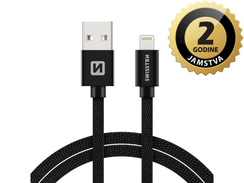 SWISSTEN kabel USB/Lightning, platneni, 3A, 3m, crni - 03080100