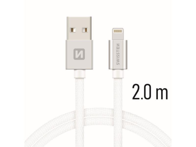 SWISSTEN kabel USB/Lightning, platneni, 3A, 2m, srebrni - 03080101
