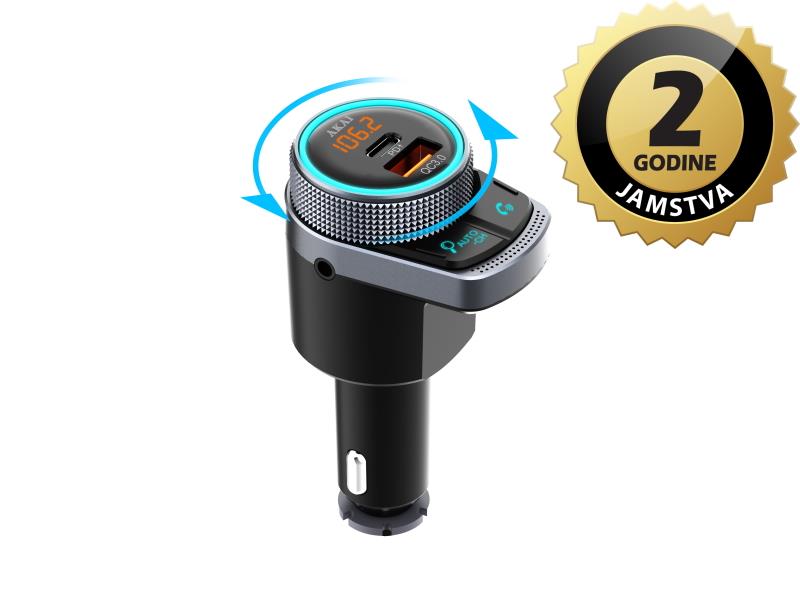 AKAI FM transmiter, 2xUSB punjač, BT, HandsFree, 12-24V, crni FMT-80BT - 05160017