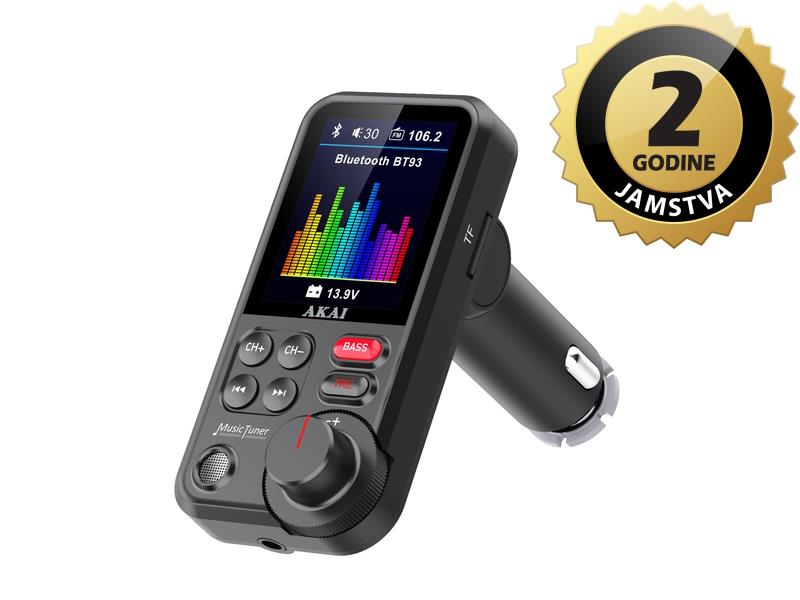 AKAI FM transmiter, 2xUSB punjač, BT, HandsFree, 12-24V, crni FMT-93BT - 05160019