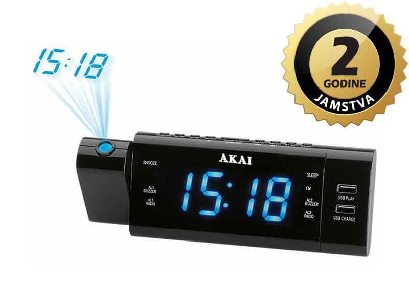 AKAI budilica s projektorom, FM/AM radio, LCD, USB MP3 + USB punjač ACR-3888 - 19040036