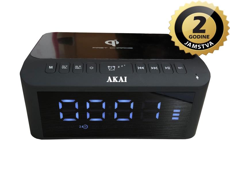 AKAI budilica, FM radio, BT, USB + bežični punjač, crna ACRB-1000 - 19040042