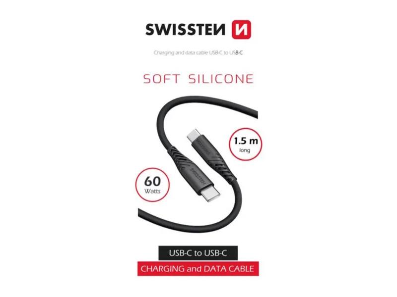 SWISSTEN kabel USB-C/USB-C, SOFT SILICONE, 3A, 60W, 1.5m, crni - 03080103