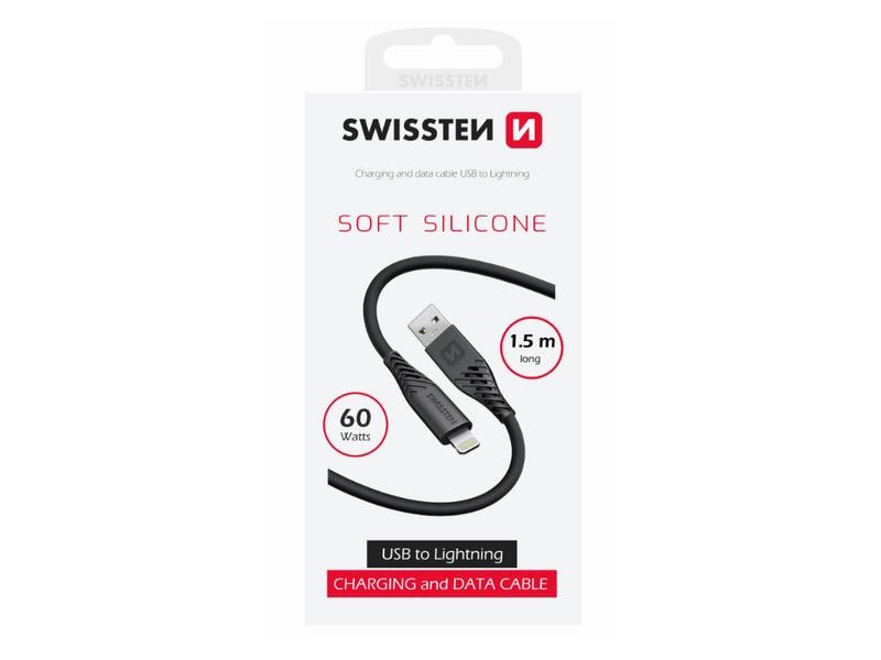 SWISSTEN kabel USB/Lightning, SOFT SILICONE, 3A, 60W, 1.5m, crni - 03080105