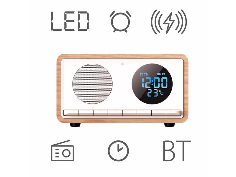 MANTA budilica FM, BT, QI punj, veliki zaslon, microSD, baterija, bijeli RDI912W - 19040062