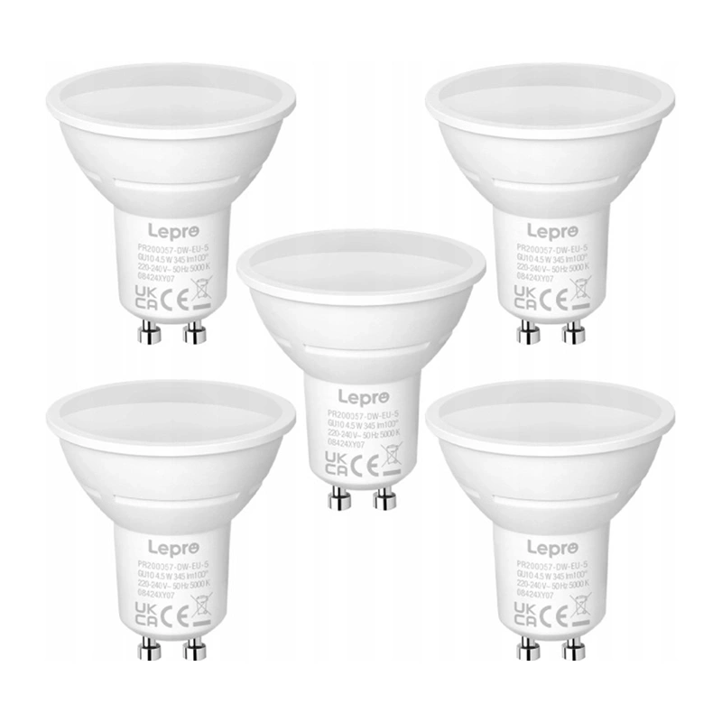 LEPRO 200057-DW-EU-5 GU10 LED Bulb, 4.5W (50W), 345 lm, 5000K, 100°, 5 pcs.