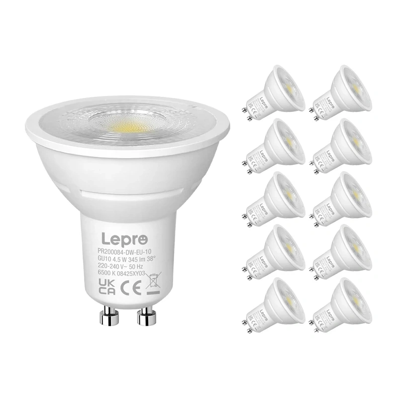 LEPRO 200084-DW-EU-10 GU10 Dimmable LED Bulb, 4.5W, 345 lm, 6500K, 38°, 10 pcs.