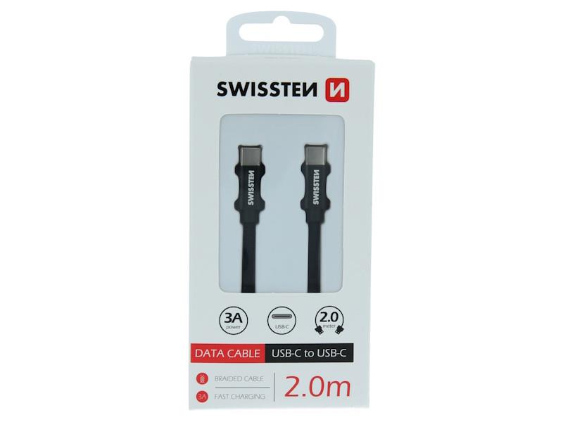 SWISSTEN kabel USB-C/USB-C , platneni, 2 m, crni - 03080109