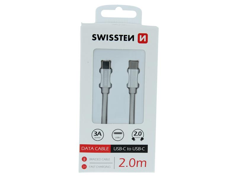 SWISSTEN kabel USB-C/USB-C , platneni, 2 m,srebrni - 03080110