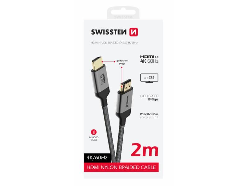 SWISSTEN kabel HDMI 2.0, 60Hz, 18GB/s, 4K, do 21:9, 2m, pozlaćeni konek, crni - 05140020