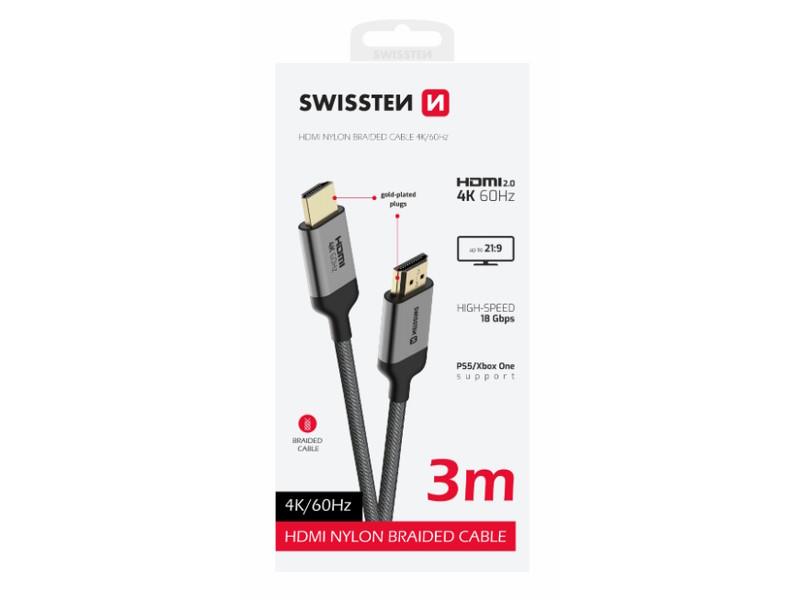 SWISSTEN kabel HDMI 2.0, 60Hz, 18GB/s, 4K, do 21:9, 3m, pozlaćeni konek, crni - 05140021