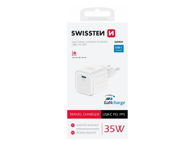 SWISSTEN punjač za AC220, GaN, 1xUSB-C, 35W, 3A, bijeli - 03100052