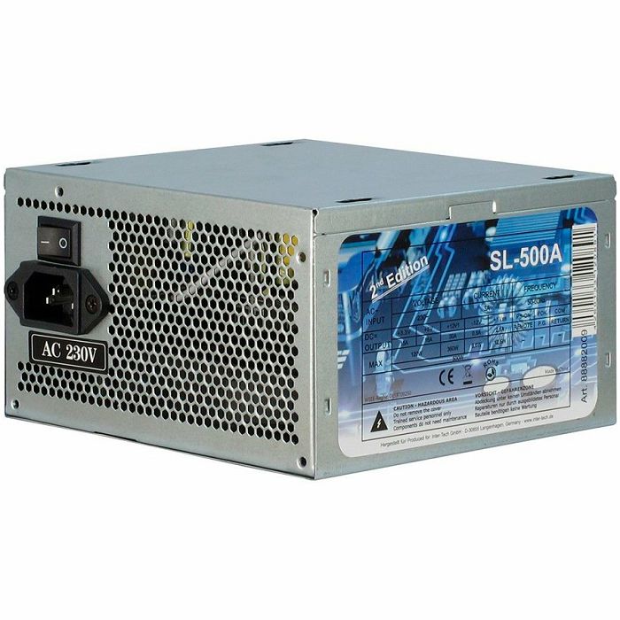 Power Supply INTER-TECH IT-SL500, 500W, AC 230V, 50/60Hz, DC 3.3/5/±12V, 3x S-ATA, Retail, Passive PFC, 1x120